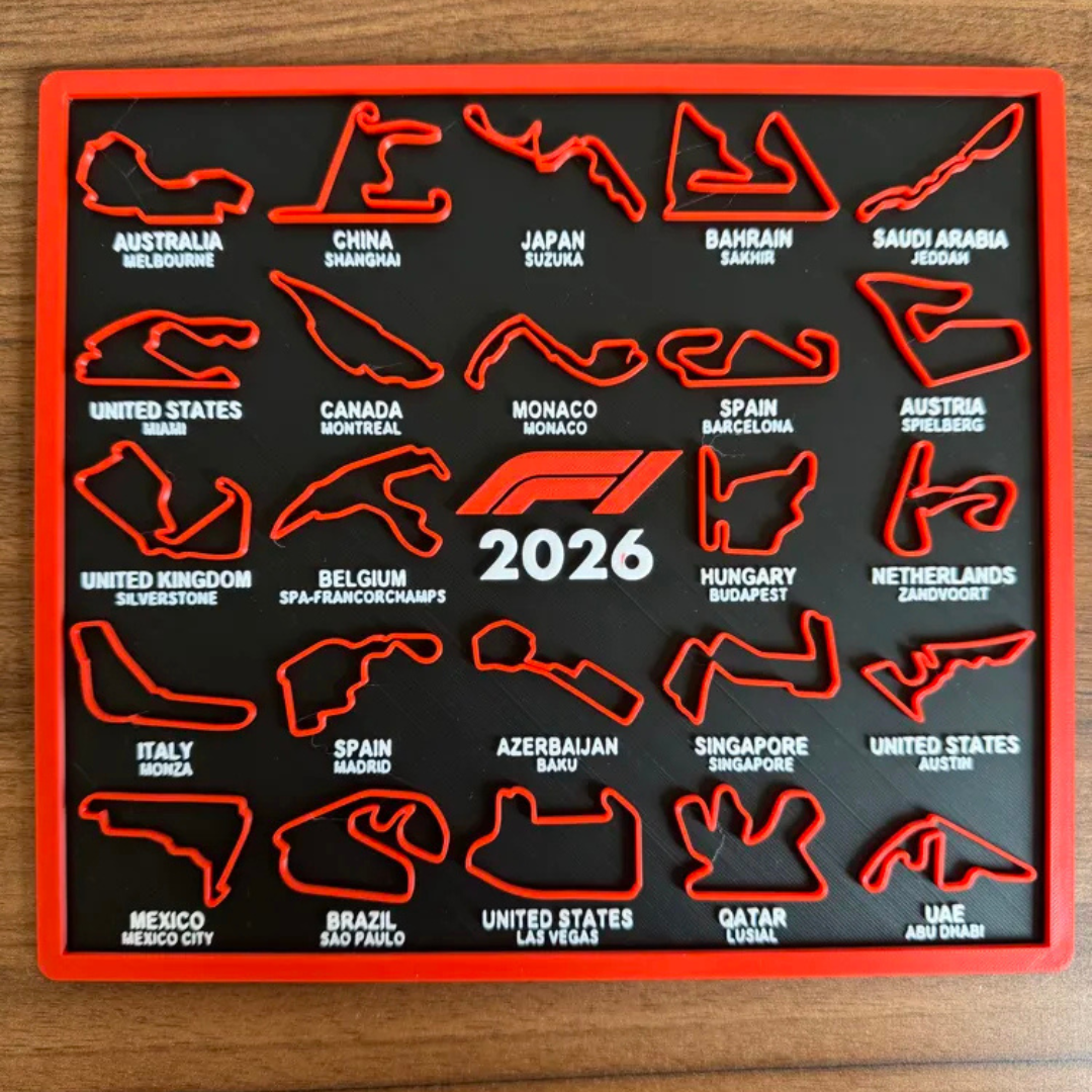 Quadro Calendário F1 2026 – Pistas dos Grandes Prêmios | Decoração para Fãs de Automobilismo